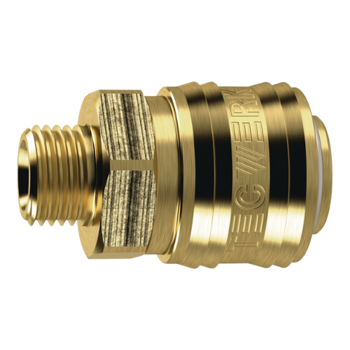 Kupplung (1) Schnellverschlusskupplung DN 7,2, Außengewinde Messing blank Gewinde G 1/4 ″ 13,16 mm TECWERK